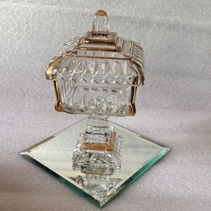 Antique Jeannette Glass Wedding Candy Dish With Gold Trim